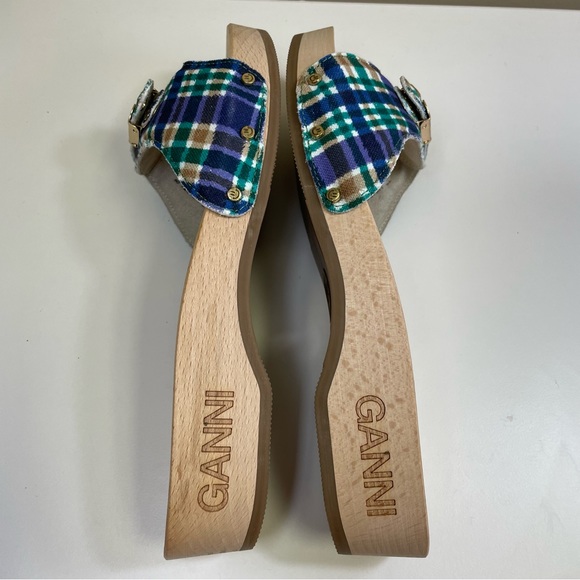 GANNI x Dr. Scholl’s Wooden Clog Sandals in Blue Iris Size 9 New in Box - Picture 7 of 14
